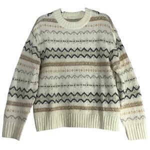 American Eagle Cream Tribal Fair Isle Crew Neck Sweater Size S